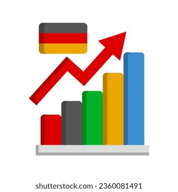 German economy growth. German flag and bar graph icon. Vector.