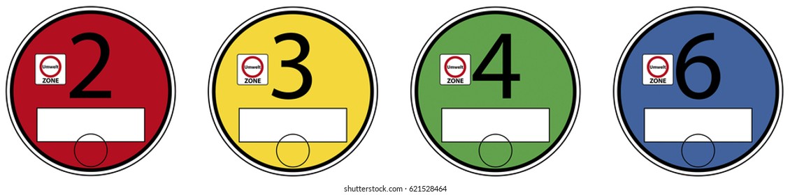 German environmental labels, red yellow green and blue - Vector design