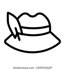 Icono de la línea de sombrero de pluma alemana. Ilustración vectorial Oktoberfest aislada en blanco. Estilo tradicional de contorno de gorro alemán diseñado para y aplicación.