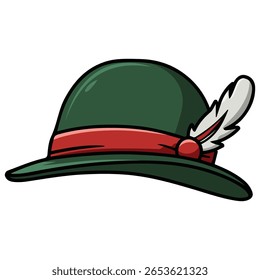 German feather hat oktoberfest isolated vector illustration on white background