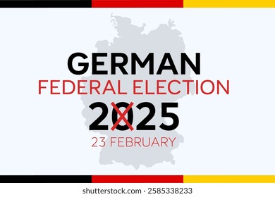 German federal election 2025. Vector illustration featuring map, date, and colors of the flag in the layout.