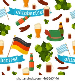 German festival seamless pattern Bavarian Oktoberfest vector background. Vector seamless pattern for Oktoberfest flat style. Traditional for autumn festival. Vector seamless pattern for Oktoberfest.
