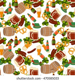 German festival seamless pattern Bavarian Oktoberfest vector background. Vector seamless pattern for Oktoberfest flat style. Traditional for autumn festival. Vector seamless pattern for Oktoberfest.