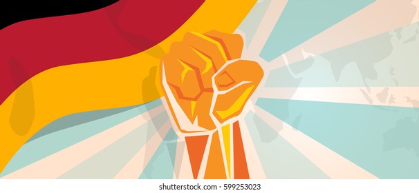 German fight and protest independence struggle rebellion show symbolic strength with hand fist illustration and flag vector