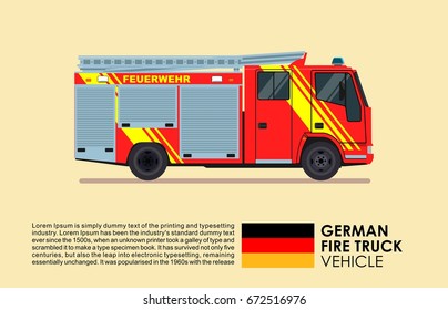 German fire truck  vehicle car flat vector illustration 