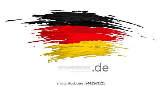 Pinceladas de la bandera alemana. Rayas en colores de la bandera de Alemania sobre un fondo blanco. Diseño de póster nacional vectorial, plantilla con lugar para texto. Tricolor. Banner patriótico alemán, volante