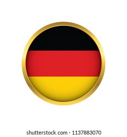 German flag button, Golden on a white background,flag of German Round badge or icon isolated. Vector illustration.