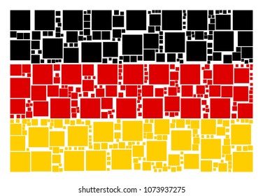 German Flag concept designed of filled square pictograms. Vector filled square pictograms are combined into geometric German flag pattern.