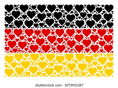German Flag concept designed of valentine heart pictograms. Vector valentine heart items are united into conceptual Germany flag pattern.