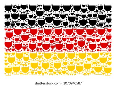 German Flag concept done of alcohol glass pictograms. Vector alcohol glass items are united into geometric Germany flag illustration.