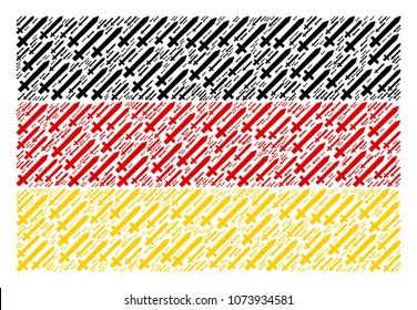 German Flag concept made of sword design elements. Vector sword icons are composed into mosaic German flag pattern.