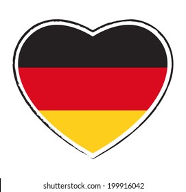 German flag in a drawing heart shape. Vector symbol.