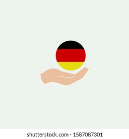 German flag in hand in circle. Deutsch flat vector icon