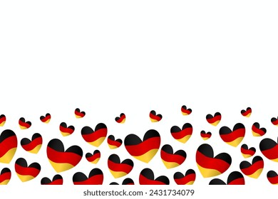 German flag heart shape background border frame on white background. Germany heart flag colour confetti shiny wave vector illustration.