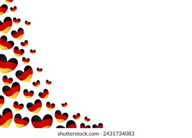 German flag heart shape background border frame on white background. Germany heart flag colour confetti shiny wave vector illustration.