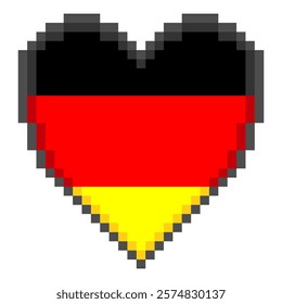 German flag with heart shape in pixel art style