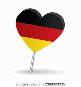 German flag heart-shaped map pointer layout. Vector illustration.