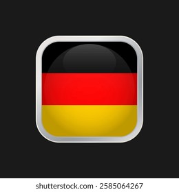 German flag icon isolated on black background. The national flag of Germany. Square vector icon with rounded corners and silver borders