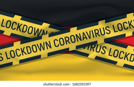 German flag icon and logo, coronovirus lockdown, covid 19, world epidemic, pandemic. National flag banner and template. Realistic, 3D vector illustration, art with wave effect.