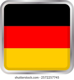 German flag icon on a transparent background. Vector icon of a rectangular shape with rounded corners and a silver-colored frame