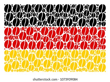 German Flag mosaic composed of coffee bean design elements. Vector coffee bean icons are organized into geometric Germany flag collage.