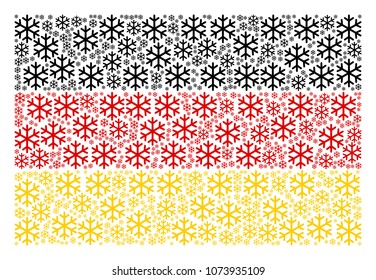 German Flag mosaic created of snowflake design elements. Vector snowflake elements are combined into conceptual Germany flag illustration.