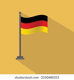 German flag. German flag on pole with wave effect. German flag with flat illustration design.