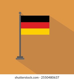 German flag. German flag on pole with wave effect. German flag with flat illustration design.