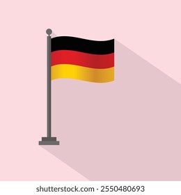 German flag. German flag on pole with wave effect. German flag with flat illustration design.