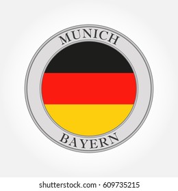 German flag round icon or button. Germany, Bavaria or Bayern and Munich circle badge. Vector illustration.