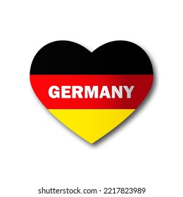 German flag in the shape of a heart with an inscription and a shadow. Flat vector illustration.