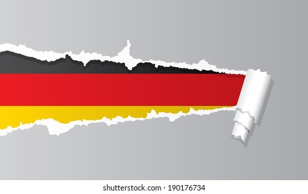 German flag under ripped paper vector illustration.