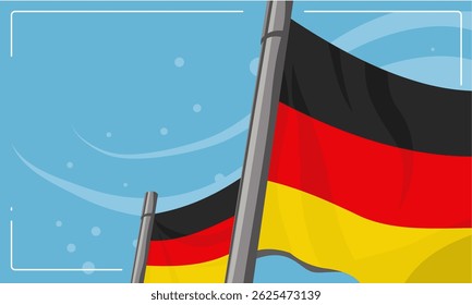 German flag, waving flags on flagpoles – background, banner, vector illustration