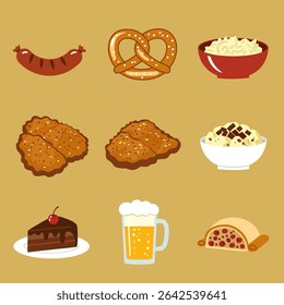 German Food with Cuisine, Dishes, Vector, and Meal.