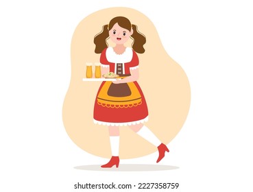 German Food Restaurant with Collection of Delicious Cuisine Traditional and Drinks in Flat Cartoon Hand Drawn Templates Illustration