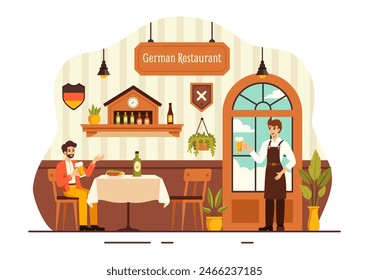 German Food Restaurant Vector Illustration featuring a Collection of Delicious Traditional Cuisine and Drinks on a Flat Style Cartoon Background