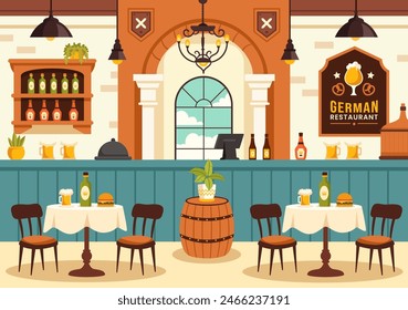 German Food Restaurant Vector Illustration featuring a Collection of Delicious Traditional Cuisine and Drinks on a Flat Style Cartoon Background