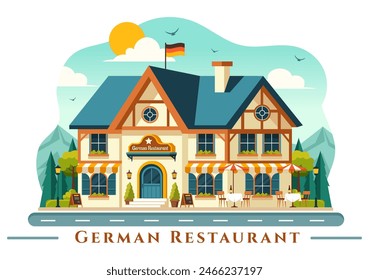 German Food Restaurant Vector Illustration featuring a Collection of Delicious Traditional Cuisine and Drinks on a Flat Style Cartoon Background