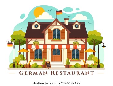 German Food Restaurant Vector Illustration featuring a Collection of Delicious Traditional Cuisine and Drinks on a Flat Style Cartoon Background