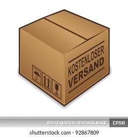 German "free shipping" box icon isolated on white background