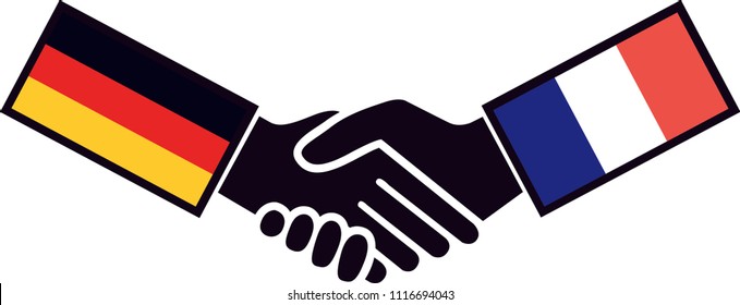 German and French leaders shaking hands. Germany vs France. Flag Vector.