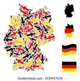 German geographic map mosaic in German flag official colors - red, yellow, black. Vector person elements are grouped into mosaic German map mosaic.