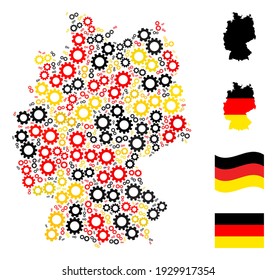 German geographic map mosaic in German flag official colors - red, yellow, black. Vector gearwheels design elements are formed into mosaic Germany map illustration.