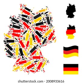 German geographic map mosaic in German flag official colors - red, yellow, black. Vector blood syringe elements are grouped into stylized German map illustration.