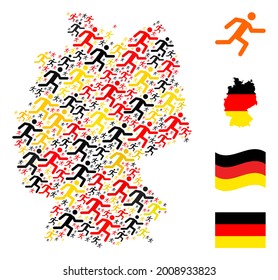 German geographic map mosaic in German flag official colors - red, yellow, black. Vector running man items are united into mosaic Germany map mosaic.