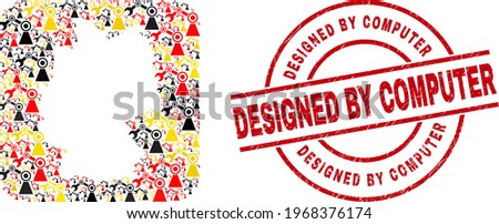 German geographic map mosaic in German flag official colors - red, yellow, black, and textured Designed by Computer red round stamp. Designed by Computer badge uses vector lines and arcs.