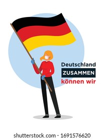 German girl with Germany flag encouraging people against coronavirus