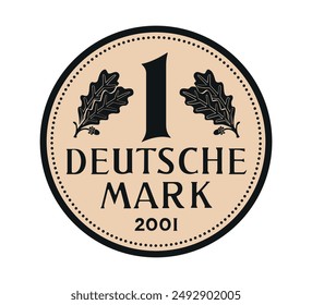 German gold coin, Farewell to the Deutsche Mark, 2001.
The coin is depicted in black and white. 