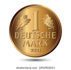 German gold coin, Farewell to the Deutsche Mark, 2001.
Reverse of the German coin one mark.