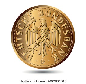 German gold coin, Farewell to the Deutsche Mark, 2001.
Obverse of the German coin one mark.